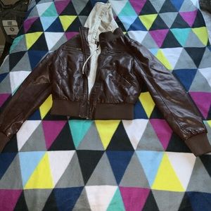 Leather Jacket with Hoodie